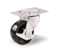 Polyolefin Swivel with Brake Casters, Plain Bore (No Bearings)